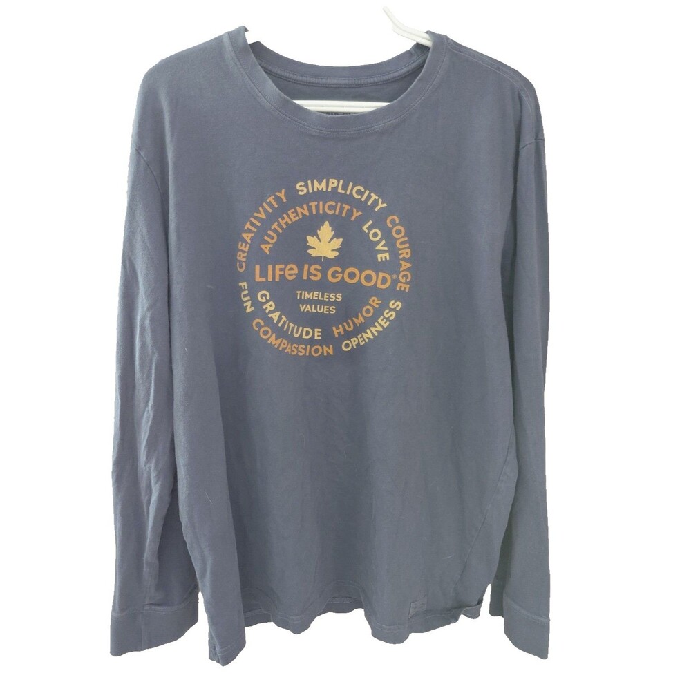 Life is Good Crusher Men's Sz Large Long Sleeve T Shirt Blue TIMELESS VALUES